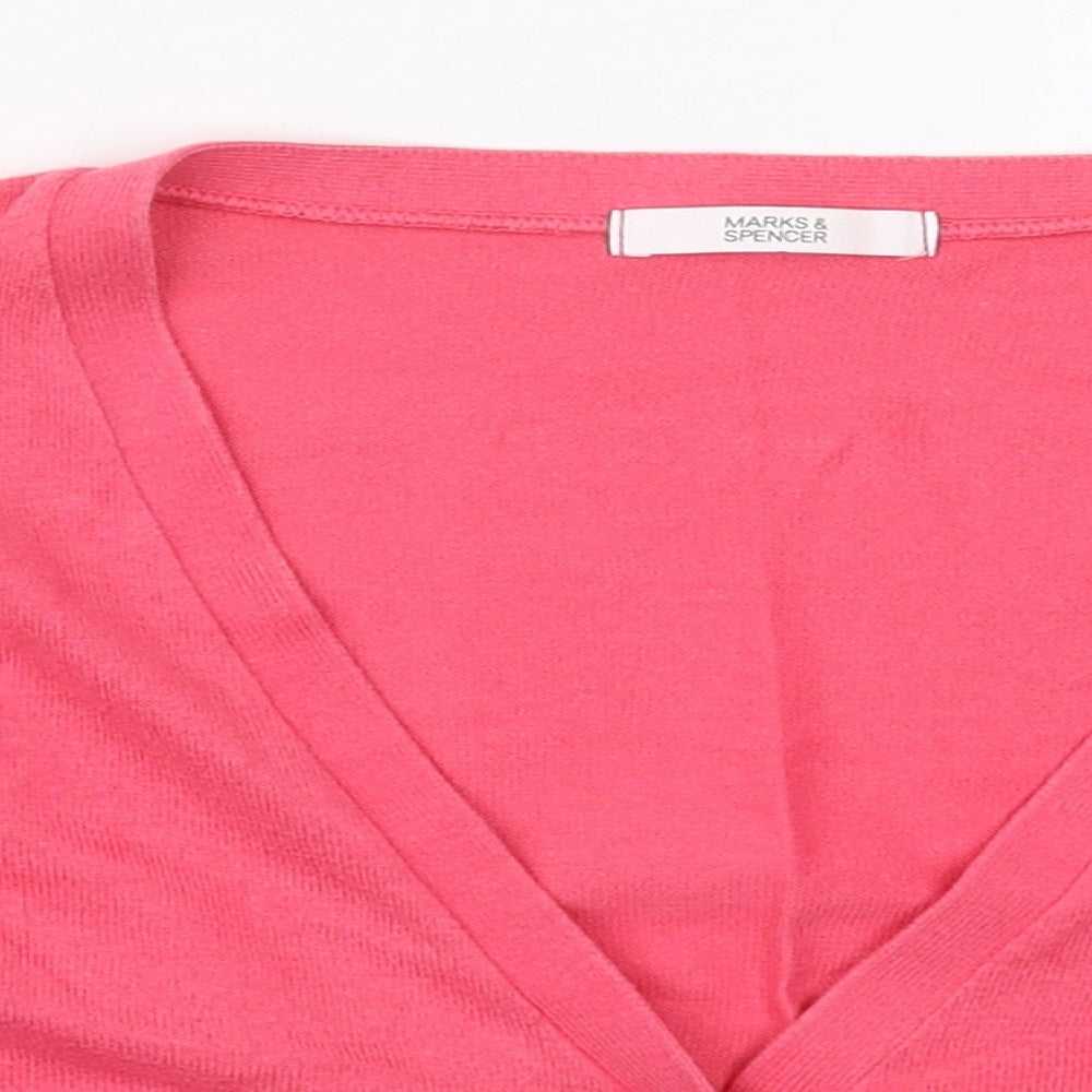 Marks and Spencer Womens Pink V-Neck  Cotton Cardigan Jumper Size 14