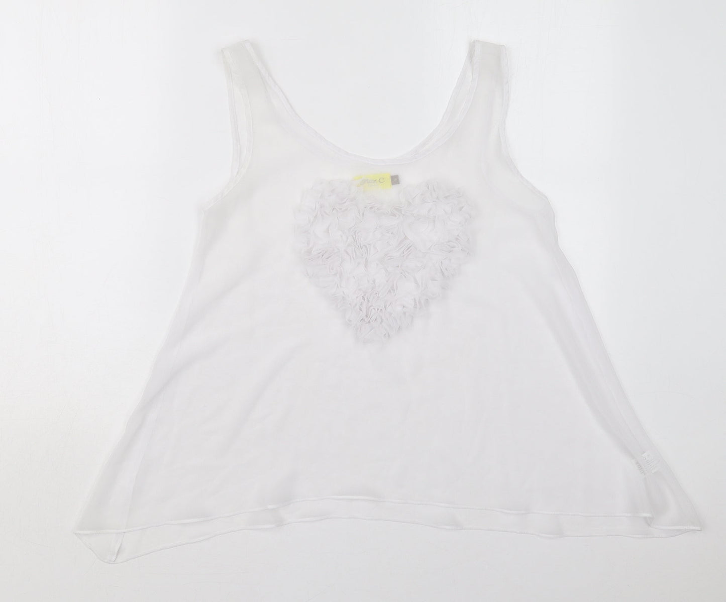 Max C Womens White  Polyester Basic Tank Size 8 Scoop Neck - Heart