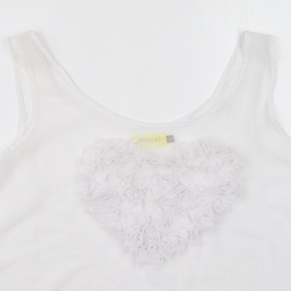 Max C Womens White  Polyester Basic Tank Size 8 Scoop Neck - Heart