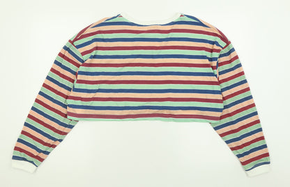 Missguided Womens Multicoloured Striped Polyester Cropped T-Shirt Size 8 Crew Neck