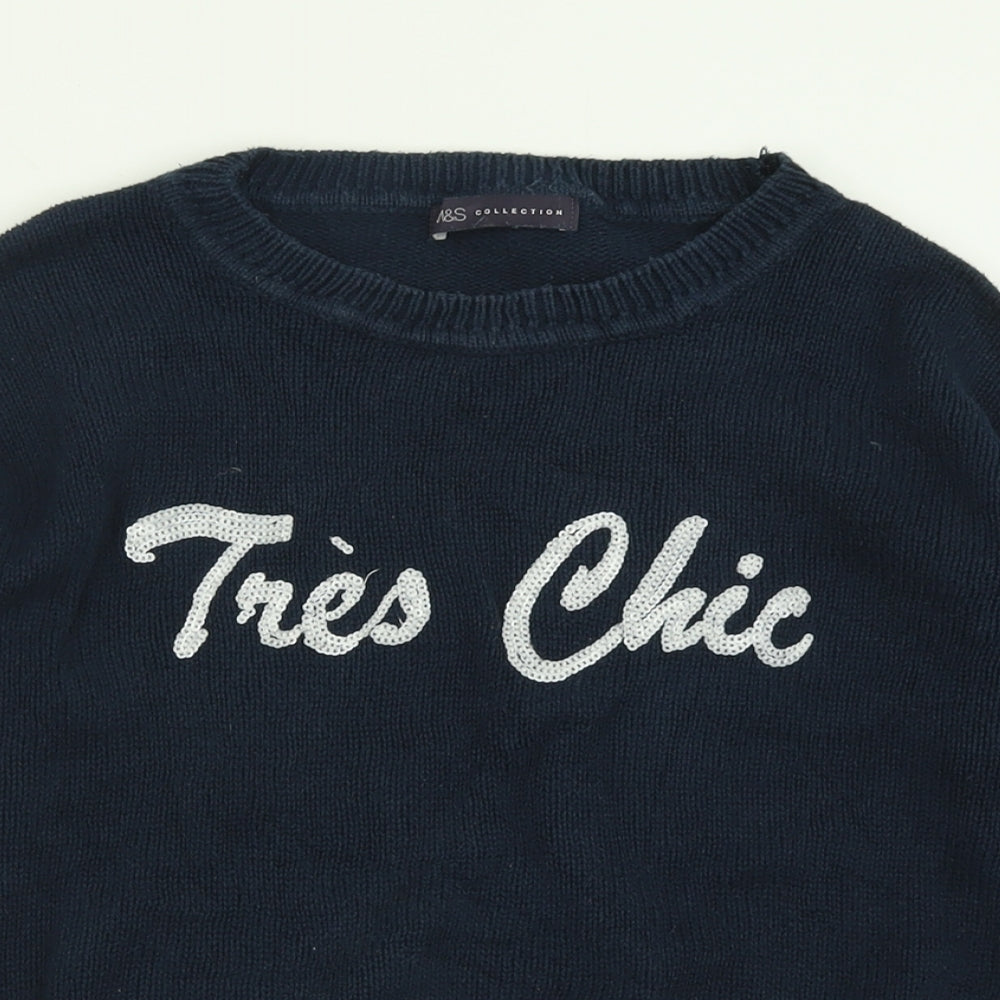 Marks and Spencer Womens Black Crew Neck  Cotton Pullover Jumper Size 12