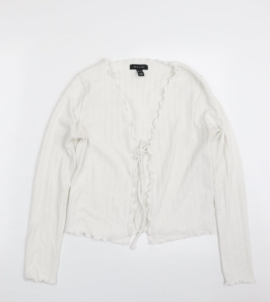New Look Womens White V-Neck  Polyester Cardigan Jumper Size 10   - Tie