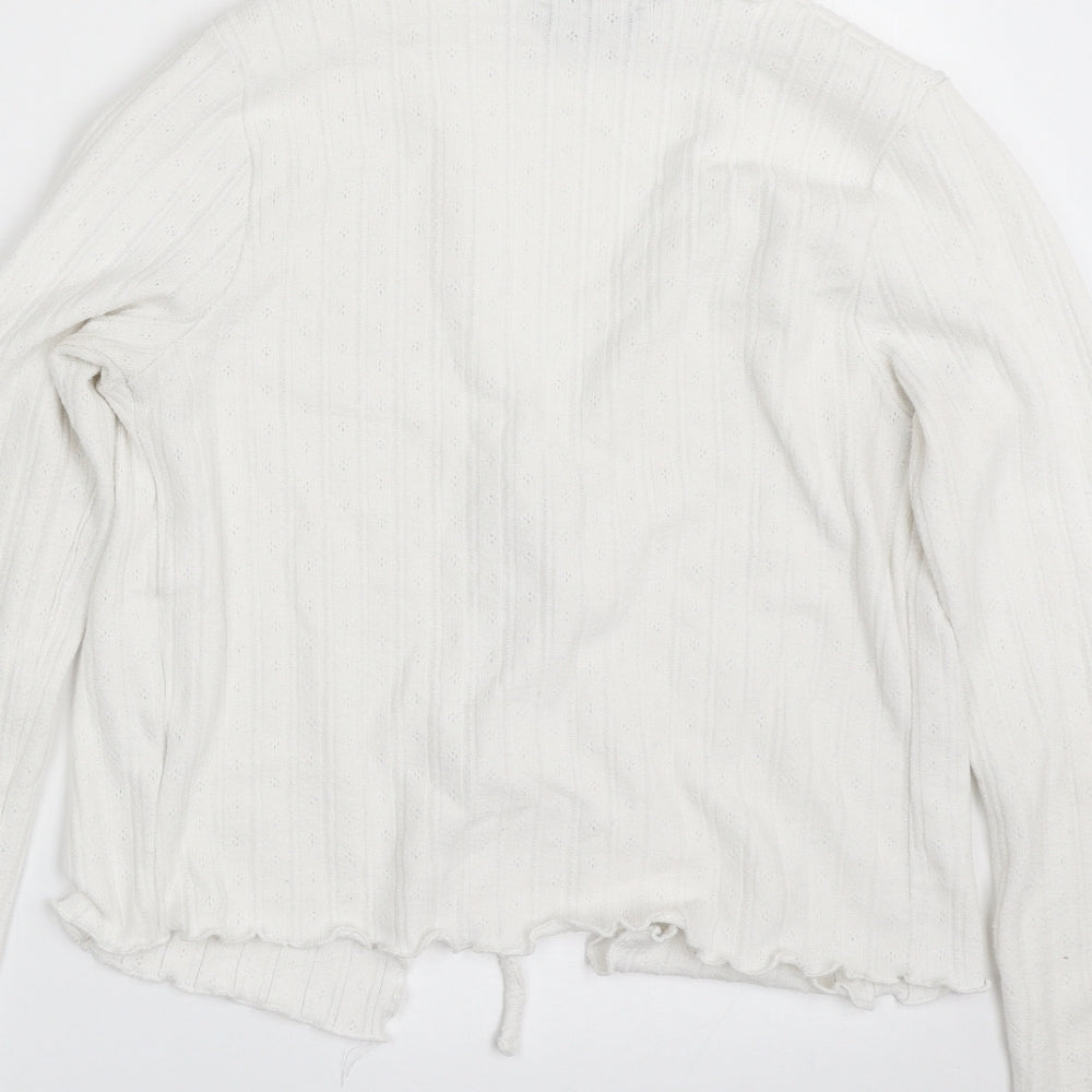 New Look Womens White V-Neck  Polyester Cardigan Jumper Size 10   - Tie