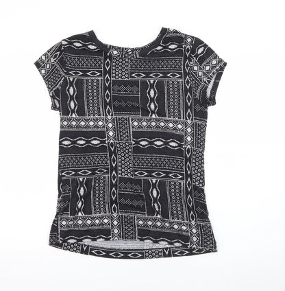Preloved H&M Womens Blue Geometric Viscose Basic T-Shirt Size M Boat Neck - Front