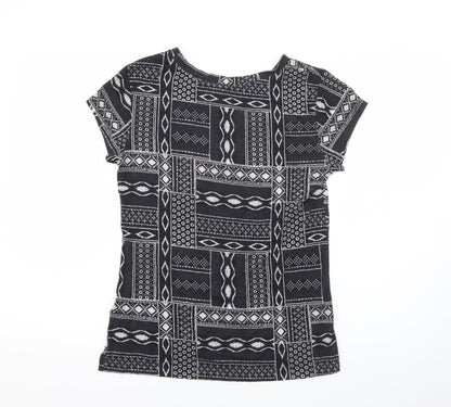 Preloved H&M Womens Blue Geometric Viscose Basic T-Shirt Size M Boat Neck - Back