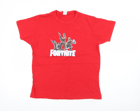 anbor Boys Red  Cotton Pullover T-Shirt Size 12-13 Years Crew Neck  - Fortnite
