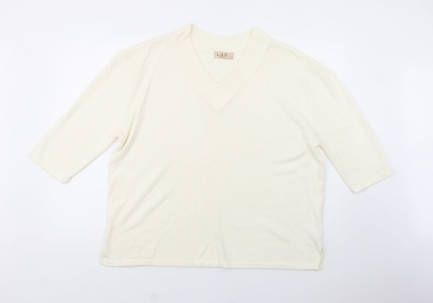 L.X.D Womens Ivory V-Neck  Acrylic Pullover Jumper Size 20
