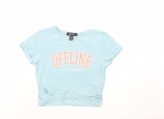 New Look Girls Green  Cotton Cropped T-Shirt Size 12-13 Years Crew Neck Pullover - Offline