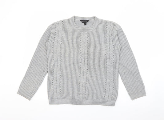 Dorothy Perkins Womens Grey Crew Neck  Acrylic Pullover Jumper Size 8