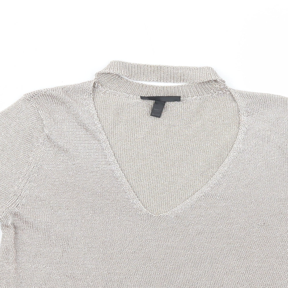 Topshop Womens Gold  Viscose Basic Blouse Size 12 V-Neck