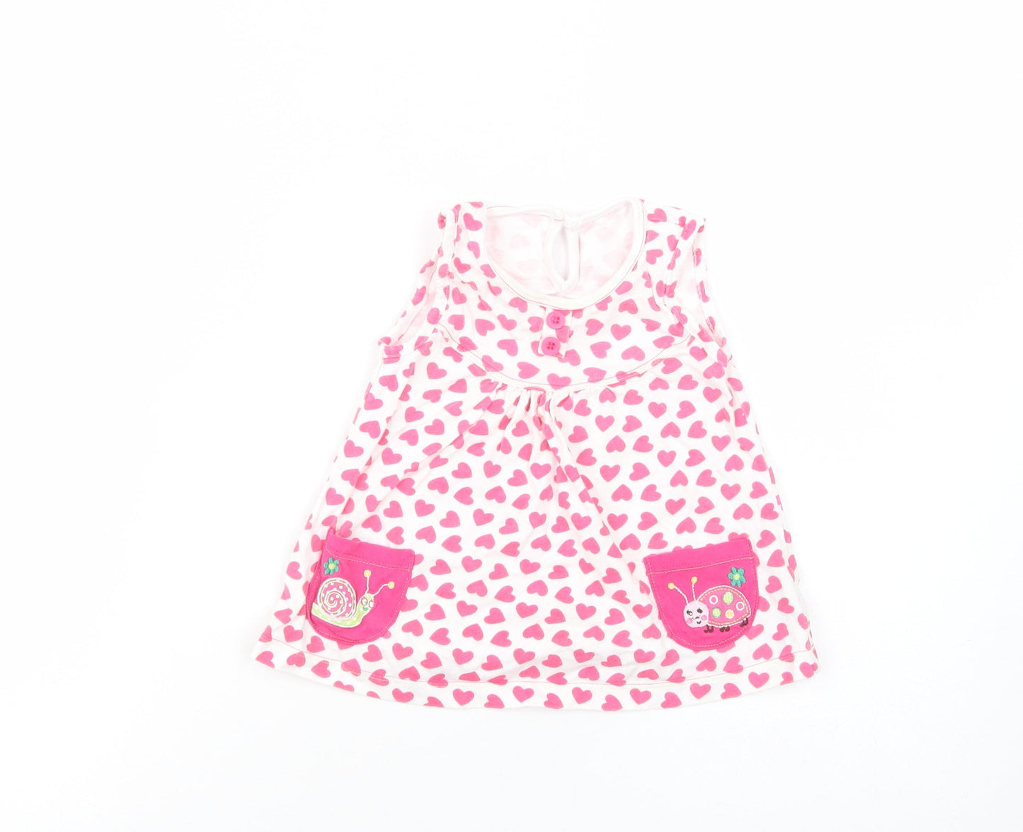 Dunnes Stores Baby White Geometric Cotton Basic Blouse Size 6-9 Months Crew Neck Button - Heart Print