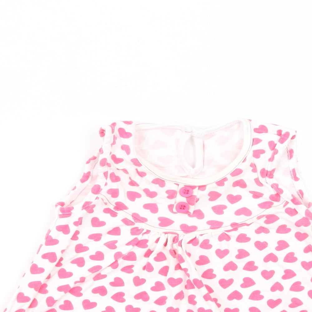 Dunnes Stores Baby White Geometric Cotton Basic Blouse Size 6-9 Months Crew Neck Button - Heart Print