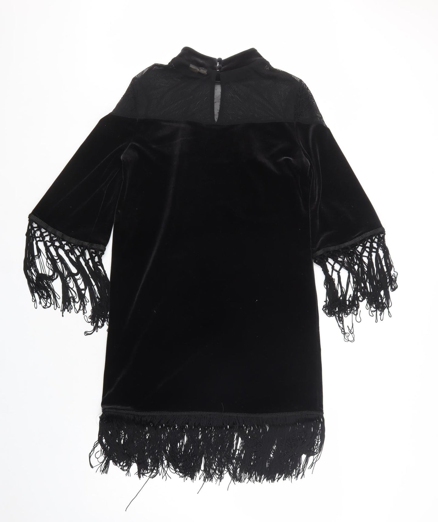 H&M Womens Black  Polyester Shift  Size 8  Mock Neck Button