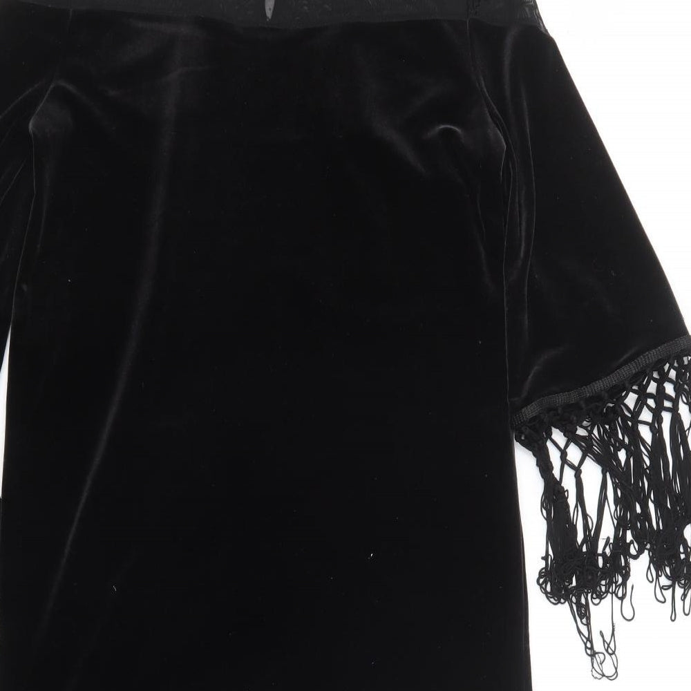 H&M Womens Black  Polyester Shift  Size 8  Mock Neck Button
