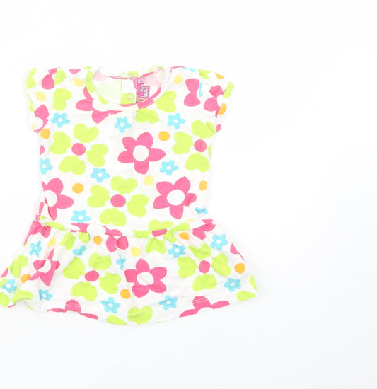 Knot So Bad Baby White Floral Cotton Basic Blouse Size 6-9 Months Crew Neck Snap
