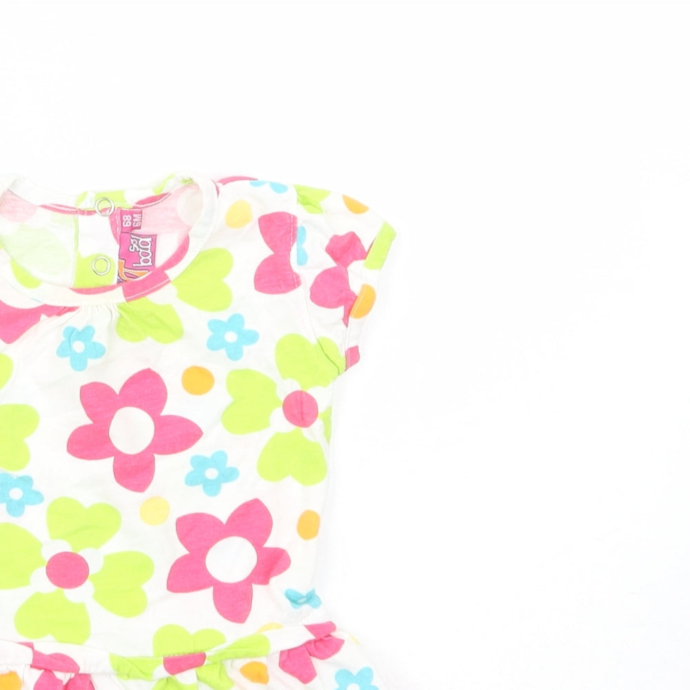 Knot So Bad Baby White Floral Cotton Basic Blouse Size 6-9 Months Crew Neck Snap