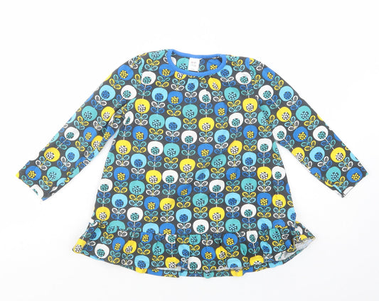 Mini Club Girls Black Geometric Cotton Basic Blouse Size 3-4 Years Crew Neck Pullover