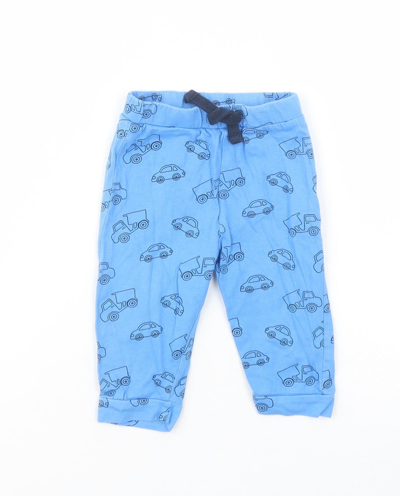 Peacocks Baby Blue Geometric Cotton Jogger Leggings Size 6-9 Months  Drawstring - Car Print