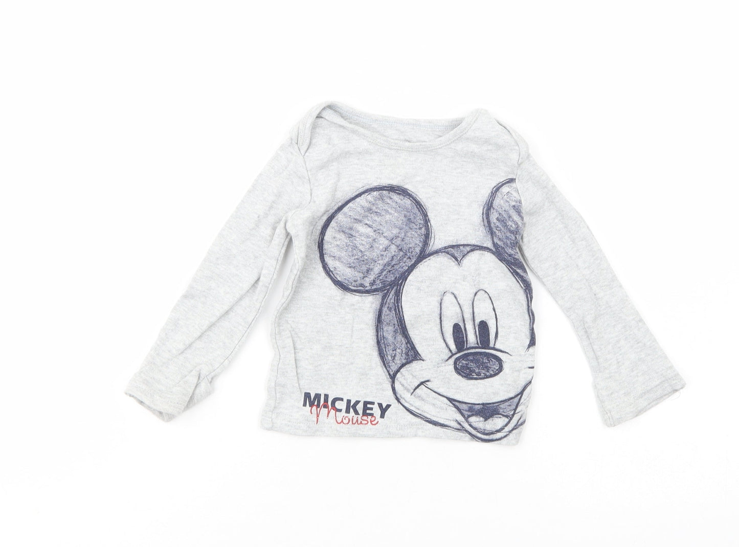 George Baby Grey  Cotton Pullover T-Shirt Size 6-9 Months Crew Neck Pullover - Mickey Mouse