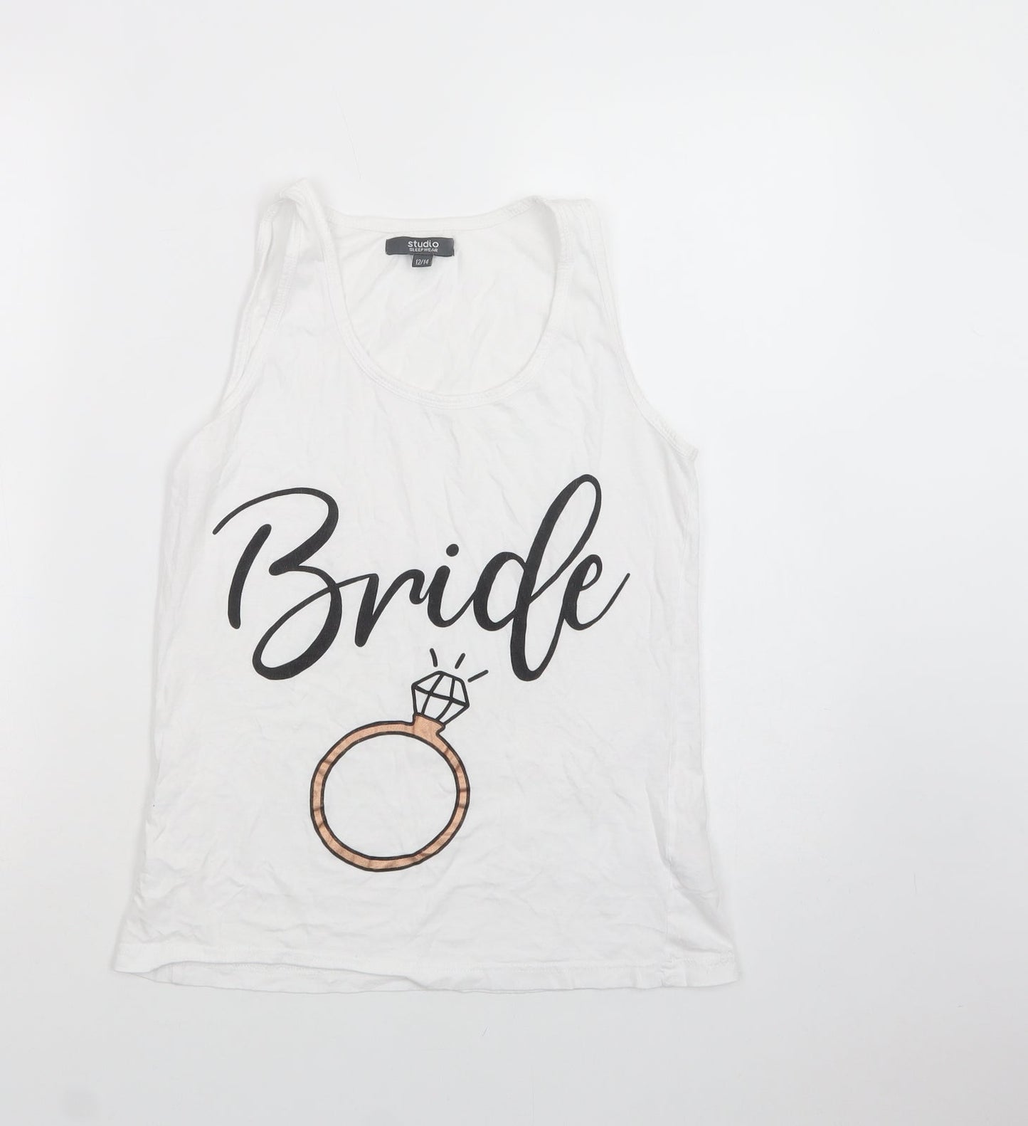 Studio Womens White  Cotton Basic Tank Size 12 Scoop Neck - Bride