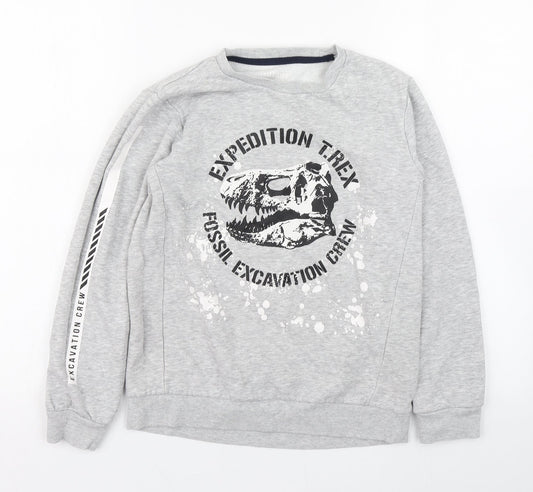 Nutmeg Girls Grey  Cotton Pullover Sweatshirt Size 9-10 Years  Pullover - T-Rex