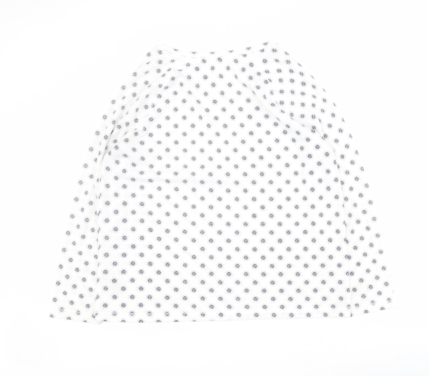 Marks and Spencer Womens White Geometric Polyester Basic Polo Size 14 Round Neck
