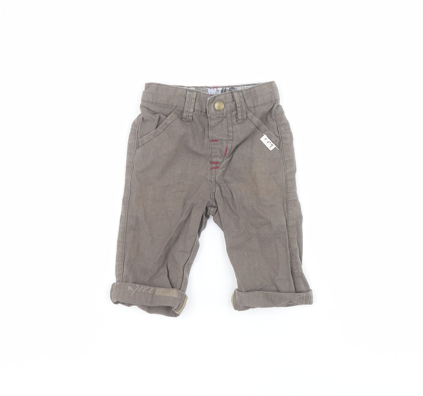 Mamas & Papas  Baby Grey  100% Cotton Capri Jeans Size 0-3 Months  Snap