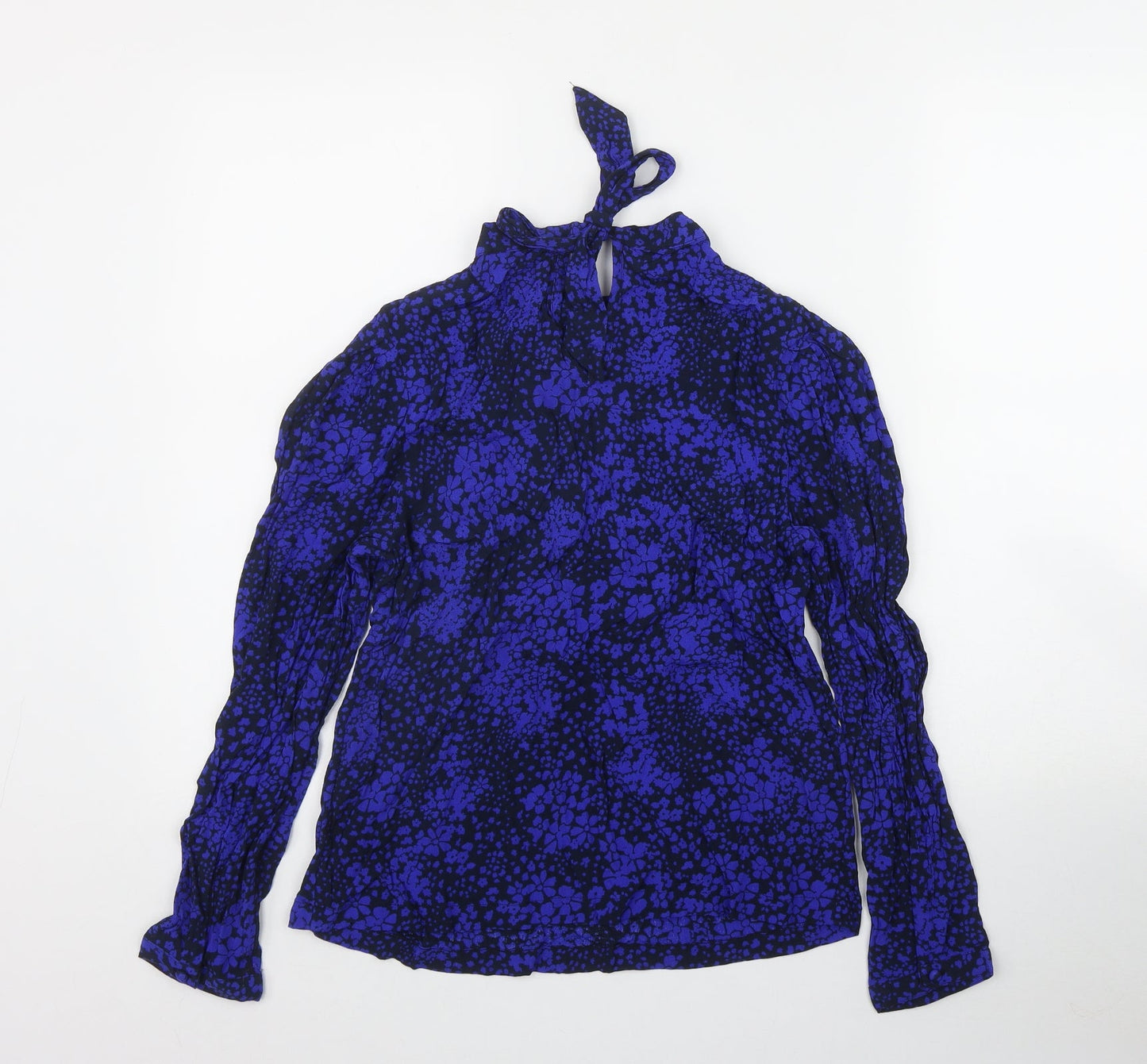 Marks and Spencer Womens Black Floral Viscose Basic Blouse Size 10 Roll Neck