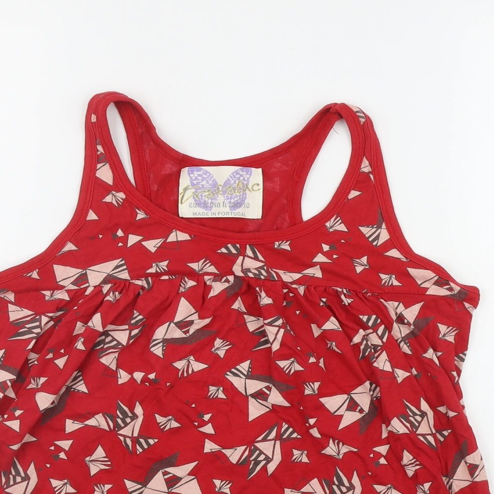Zara Womens Red Geometric Cotton Basic Tank Size L Scoop Neck