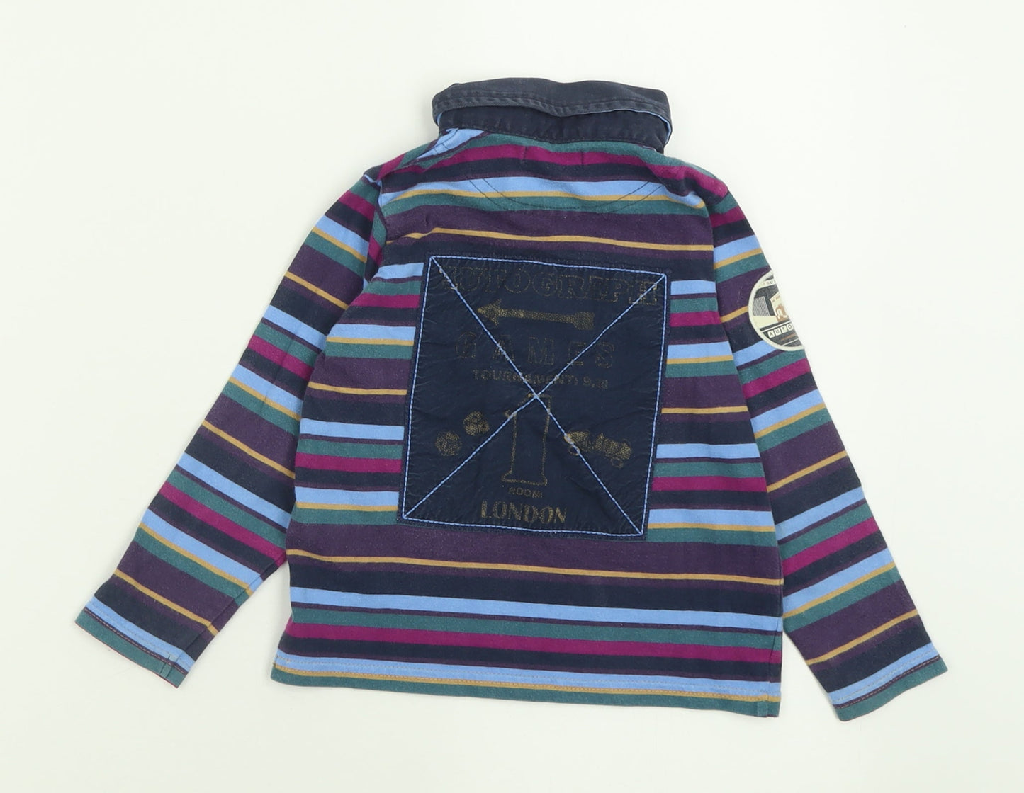 Autograph Boys Purple Striped Cotton Basic Polo Size 2-3 Years Collared Button