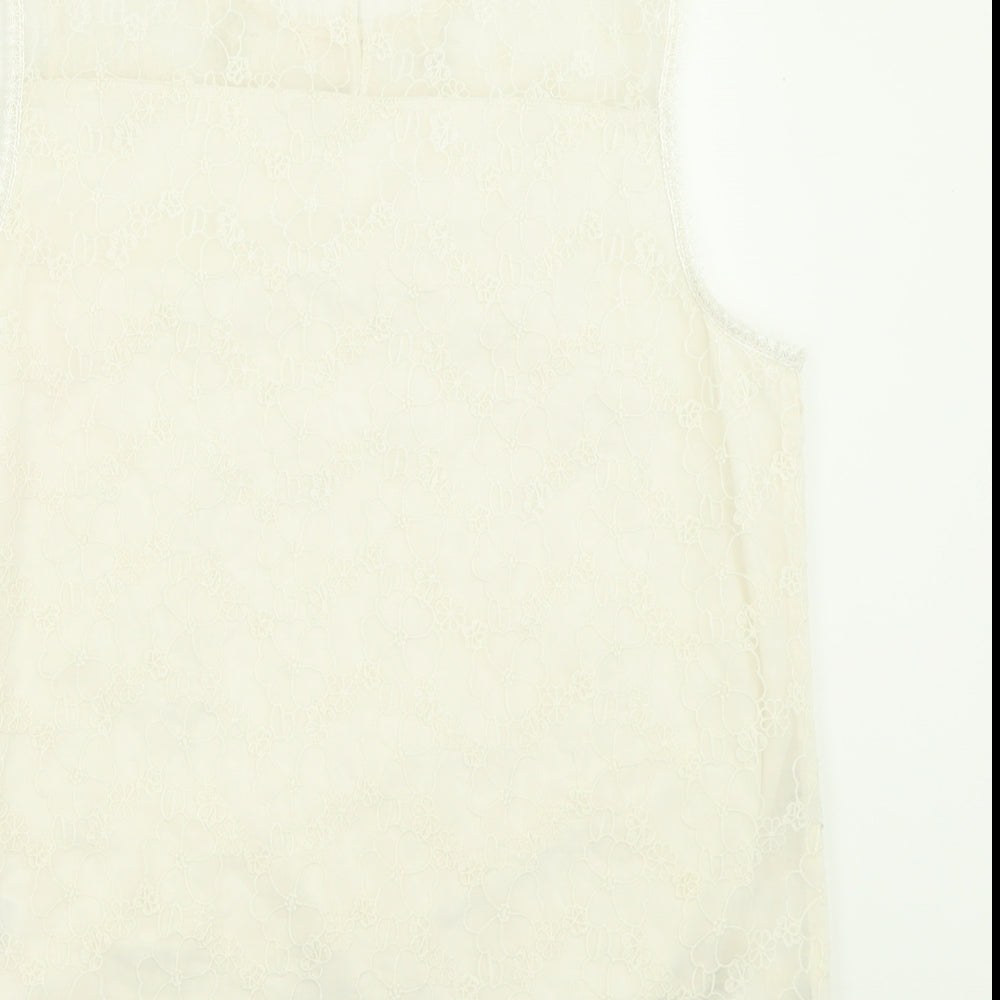 Dorothy Perkins Womens Ivory  Nylon Basic Tank Size 14 Crew Neck