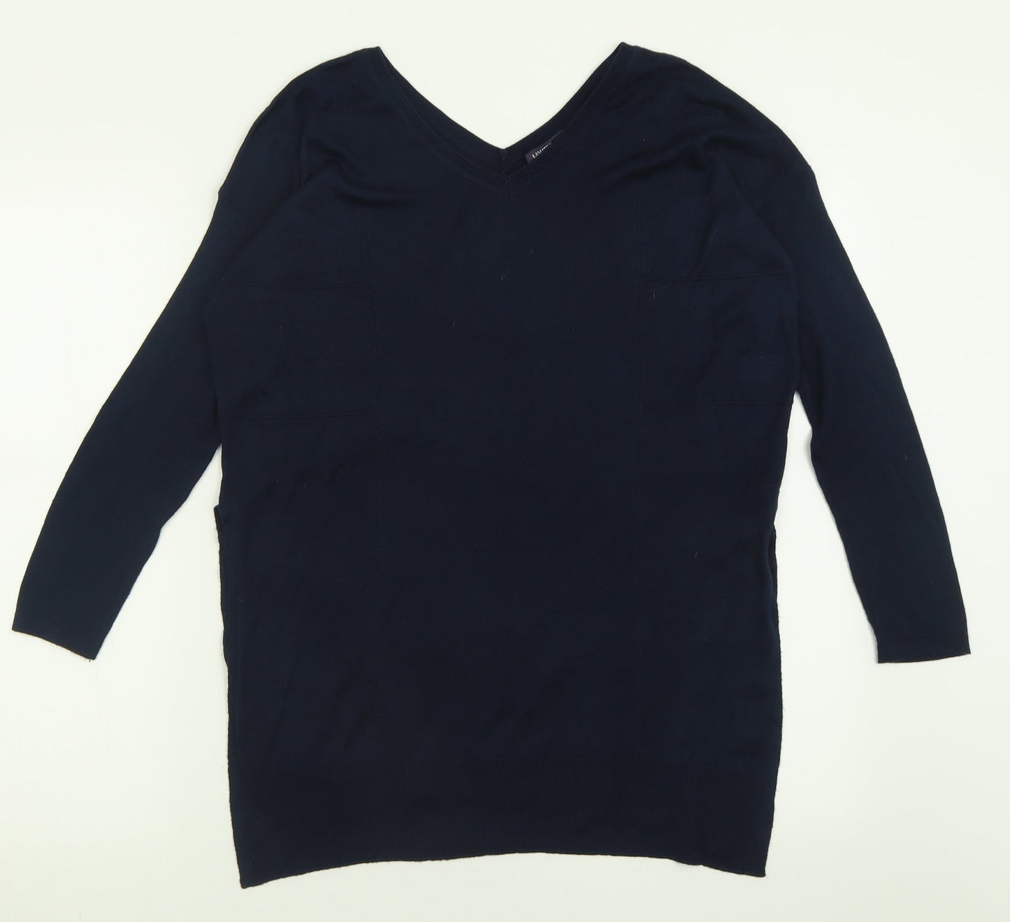 Marks and Spencer Womens Blue V-Neck  Viscose Pullover Jumper Size 10