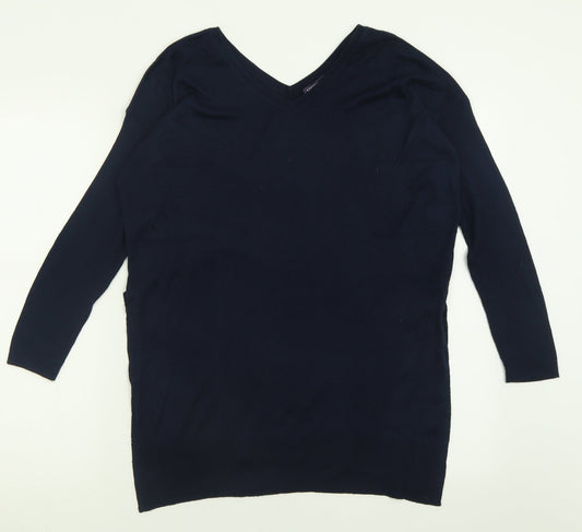 Marks and Spencer Womens Blue V-Neck  Viscose Pullover Jumper Size 10