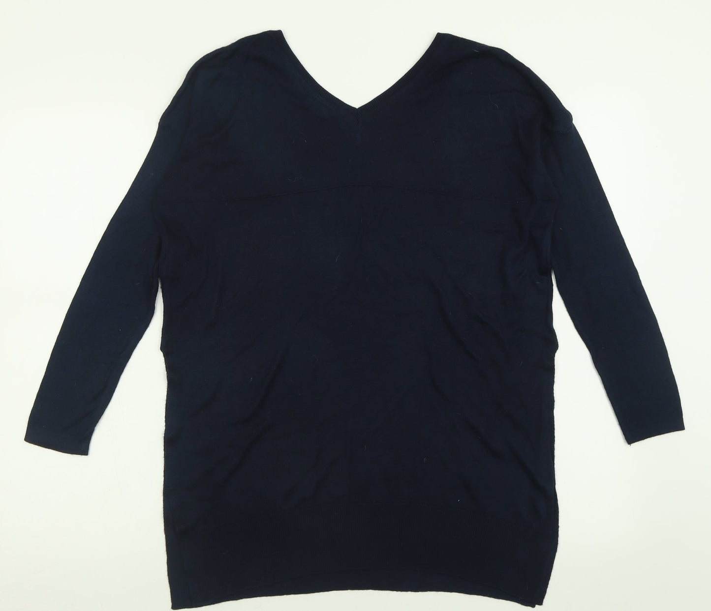 Marks and Spencer Womens Blue V-Neck  Viscose Pullover Jumper Size 10