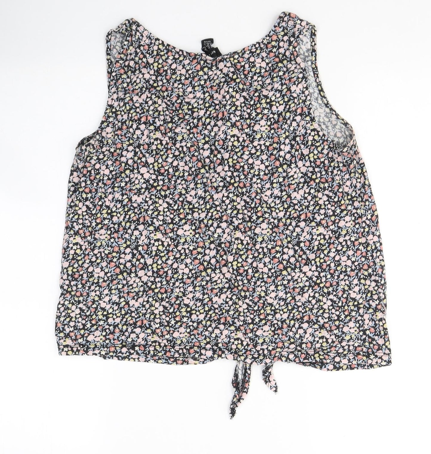 New Look Womens Multicoloured Floral Cotton Cropped Tank Size 12 Round Neck - Knot detail