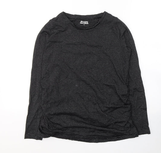 Blooming Marvellous Womens Black Striped Cotton Basic T-Shirt Size M Round Neck