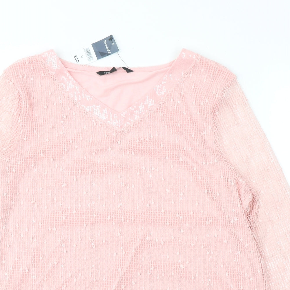 Bonmarché Womens Pink Round Neck  Polyester Pullover Jumper Size 16