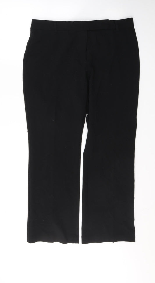 Marks and Spencer Womens Black  Polyester Trousers  Size 14 L28 in Regular Button