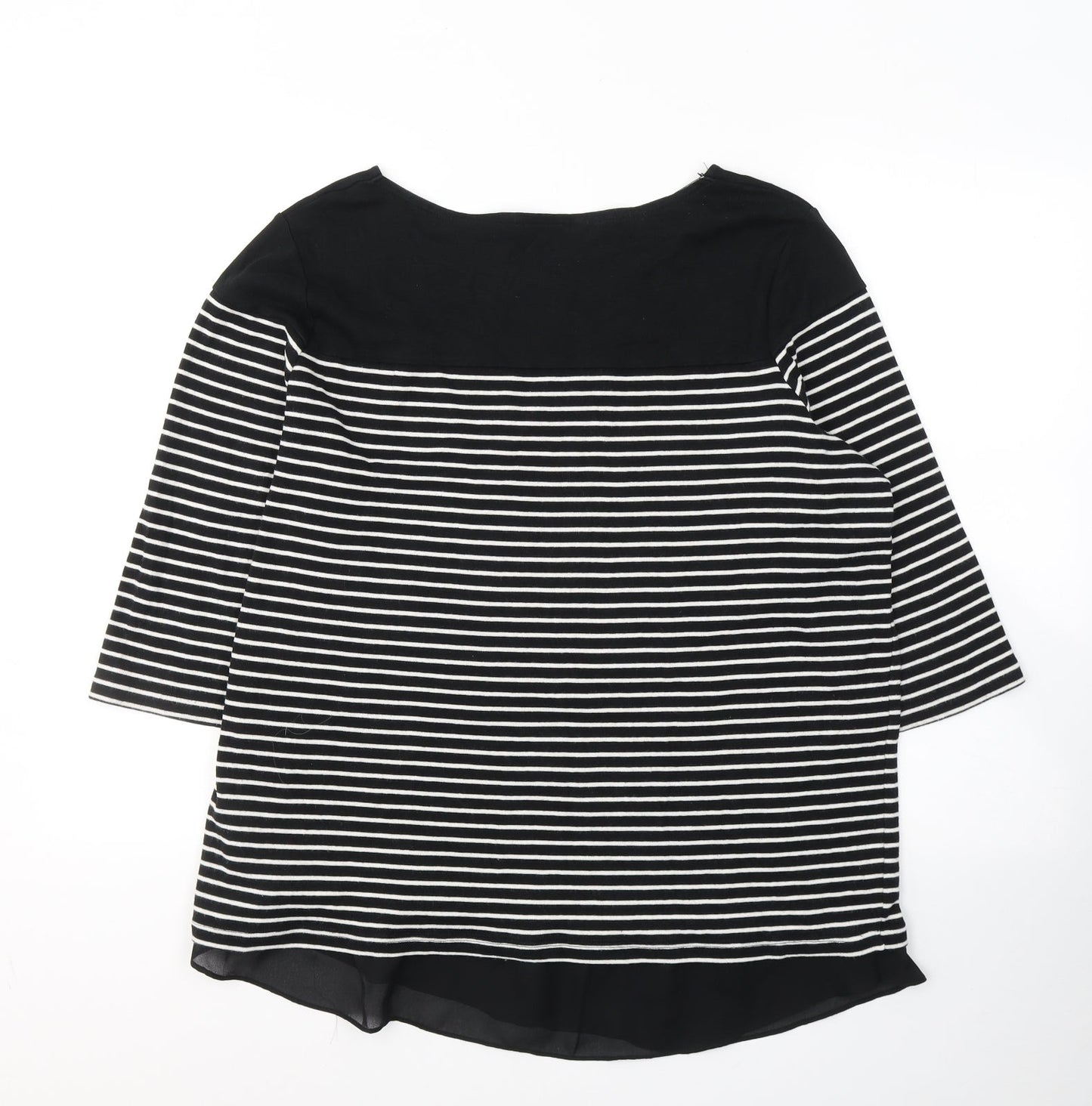 Debenhams Womens Black Striped Cotton Jersey T-Shirt Size 2 Round Neck