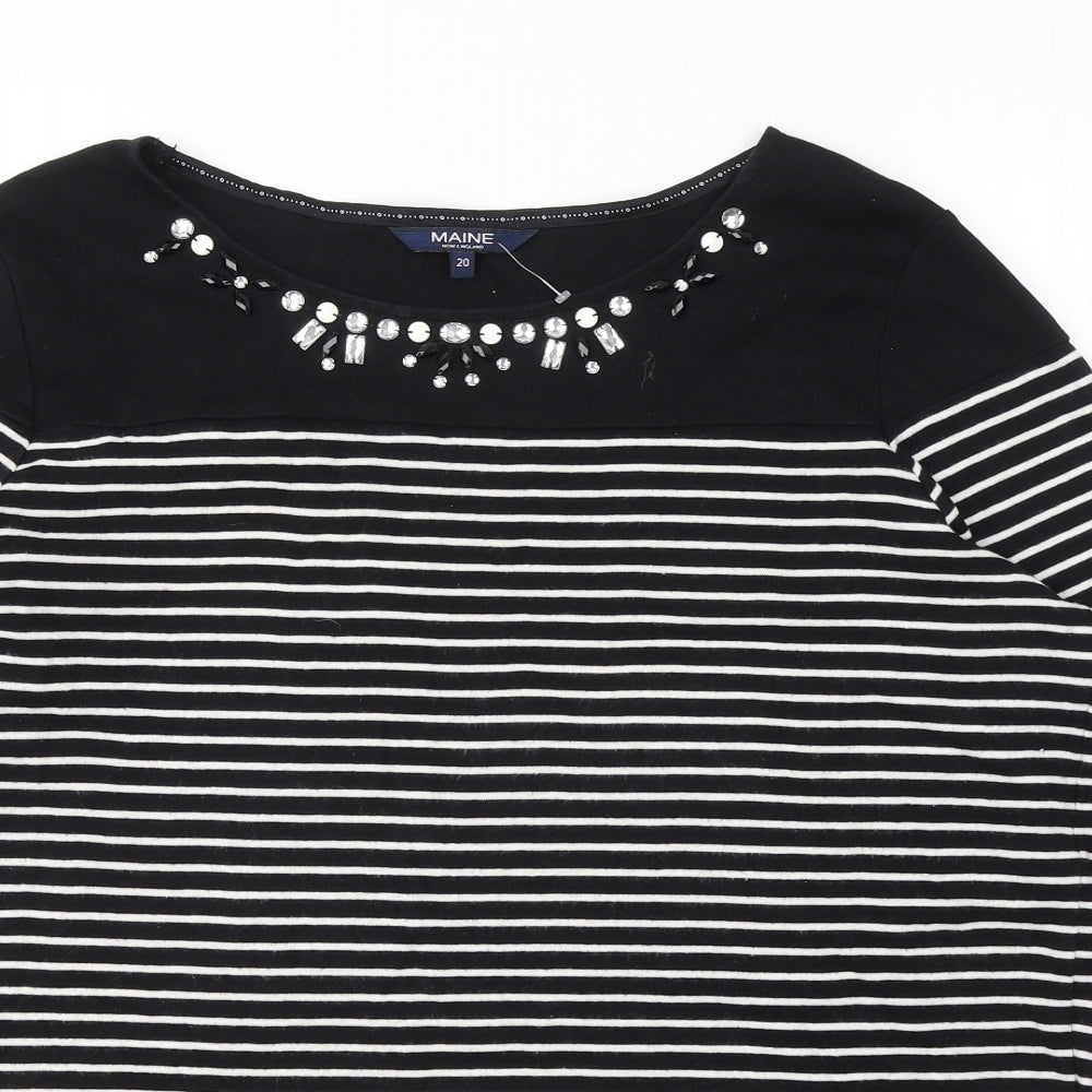 Debenhams Womens Black Striped Cotton Jersey T-Shirt Size 2 Round Neck
