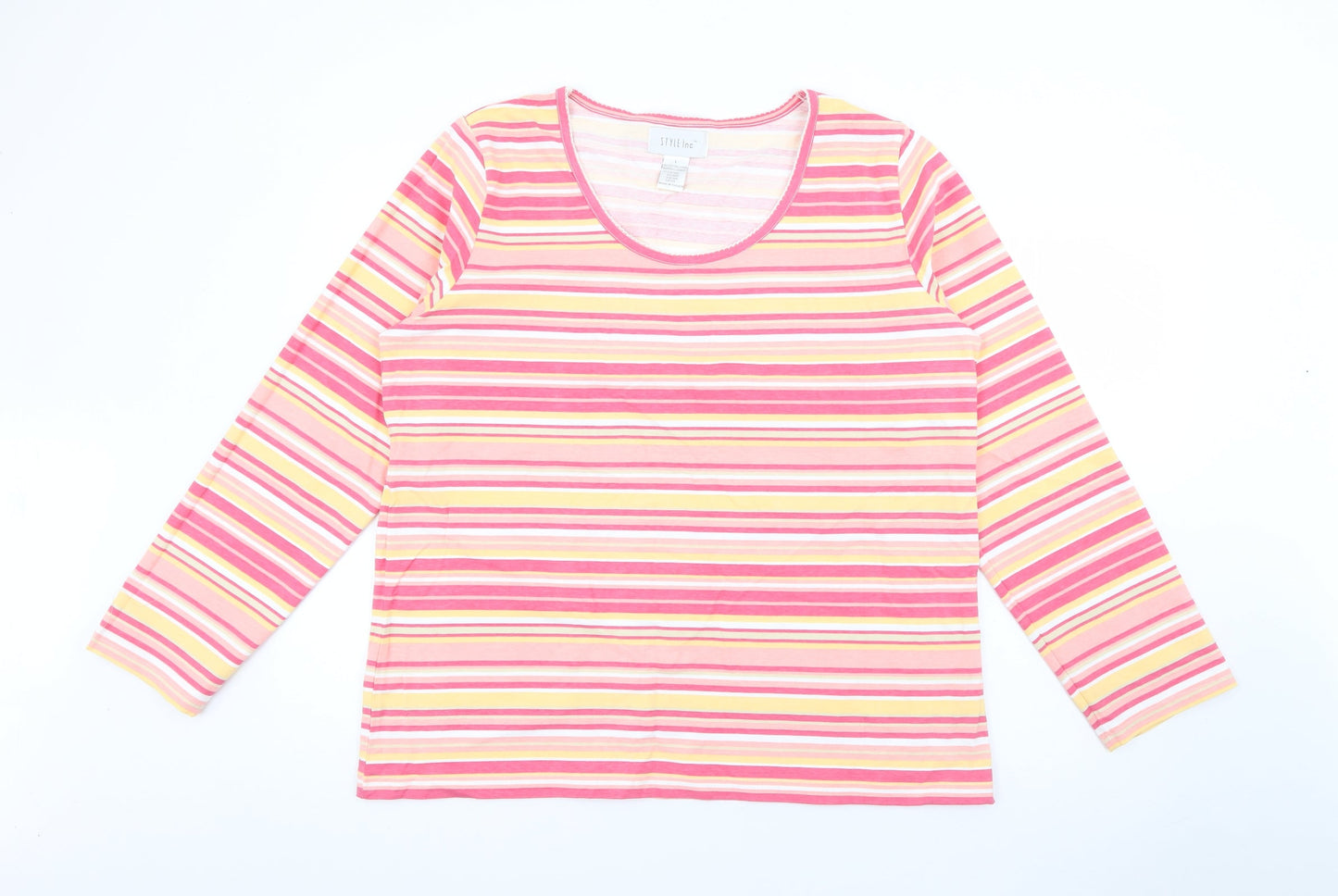 Stle Inc Womens Pink Scoop Neck Striped Cotton Pullover Jumper Size L