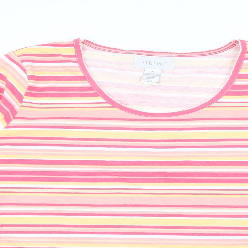Stle Inc Womens Pink Scoop Neck Striped Cotton Pullover Jumper Size L
