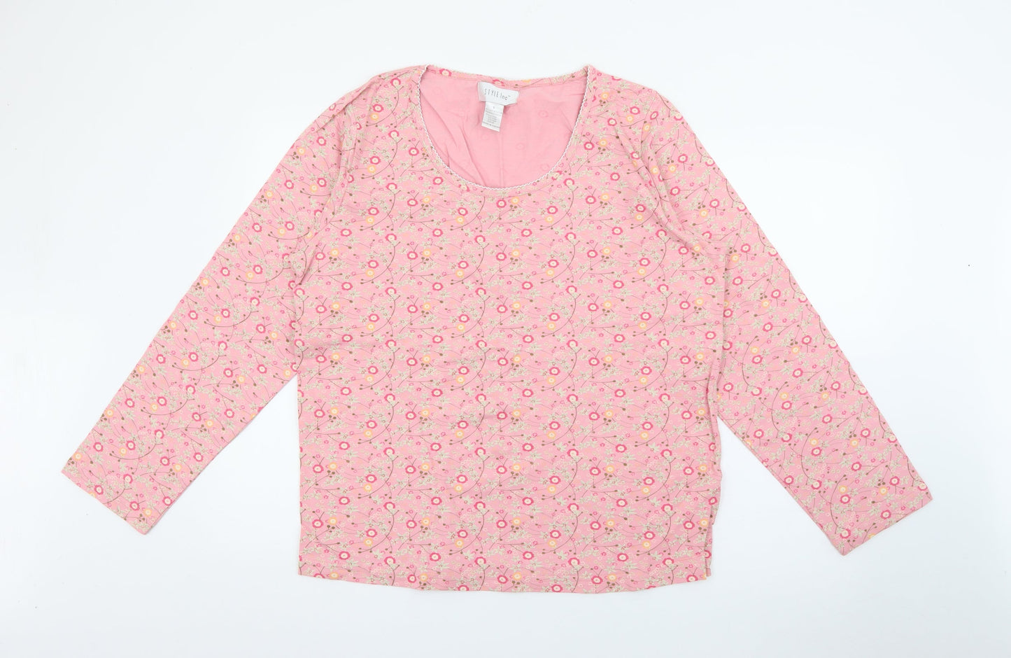 Style Inc Womens Pink Scoop Neck Floral Cotton Pullover Jumper Size L