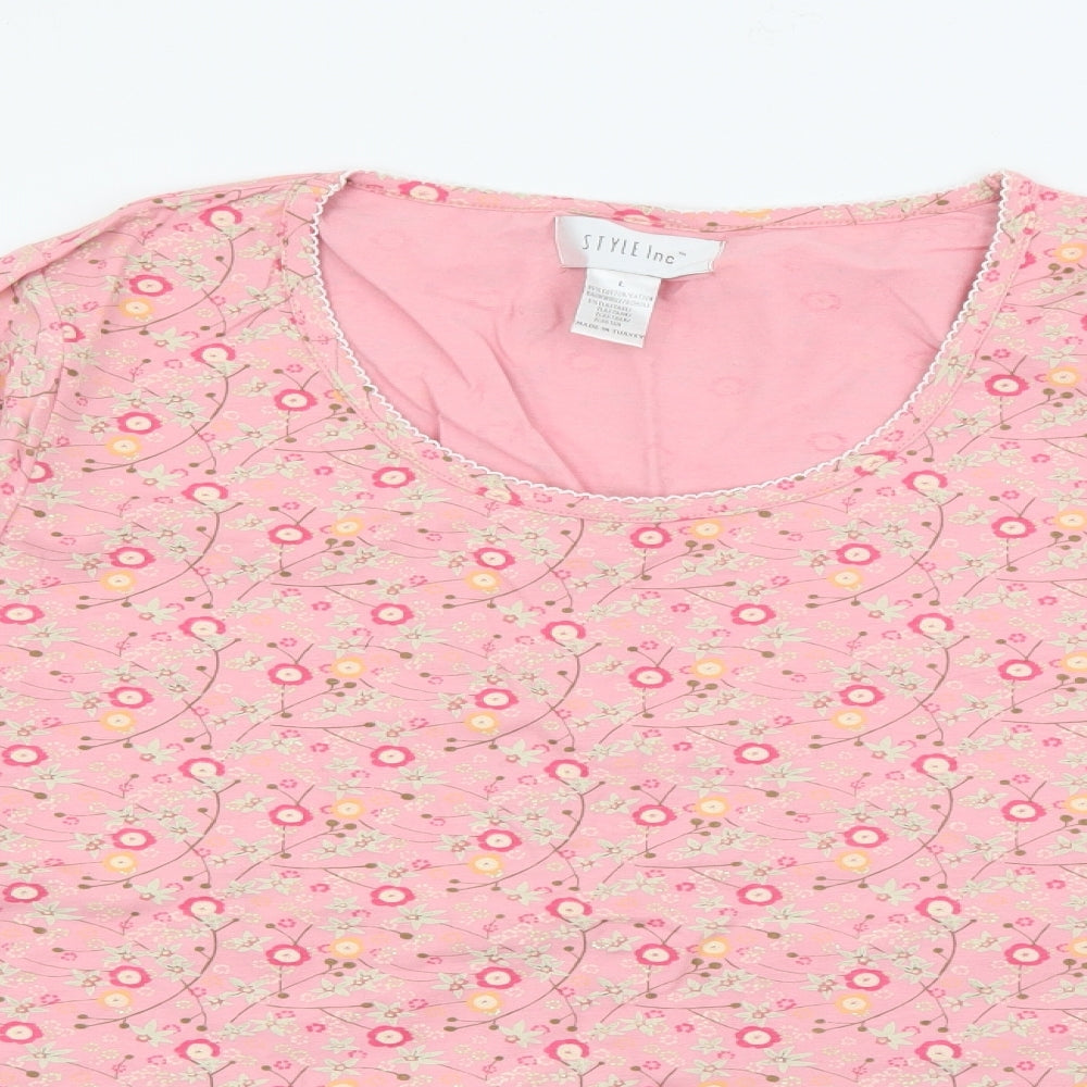 Style Inc Womens Pink Scoop Neck Floral Cotton Pullover Jumper Size L