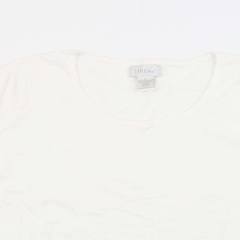 Stle Inc Womens White Scoop Neck  Cotton Pullover Jumper Size L