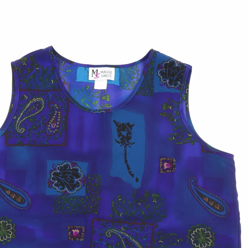 Maggie Sweet Womens Blue Geometric Polyester Basic Tank Size XL Scoop Neck