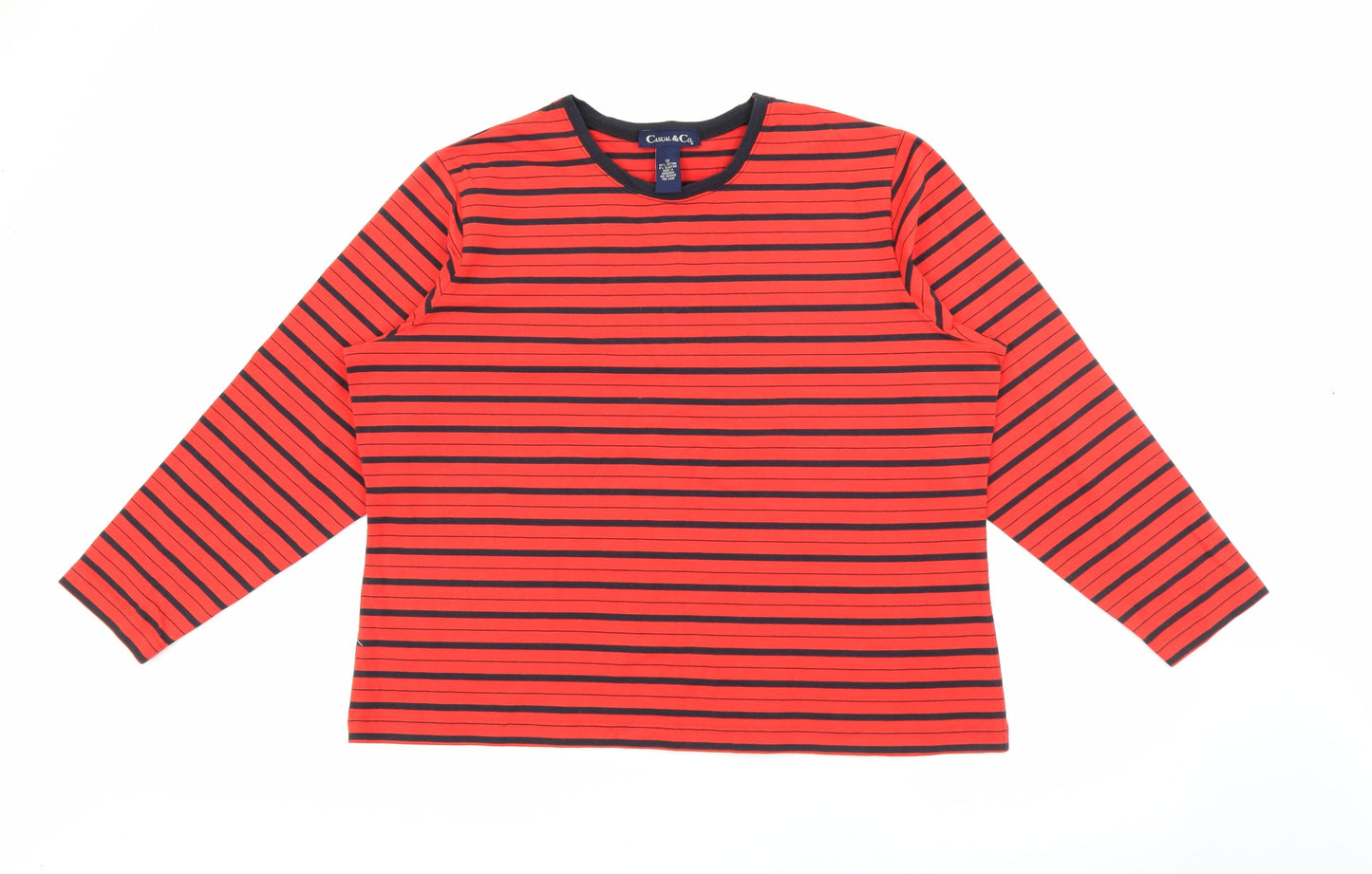 Casual & Co Womens Red Crew Neck Striped Cotton Pullover Jumper Size XL