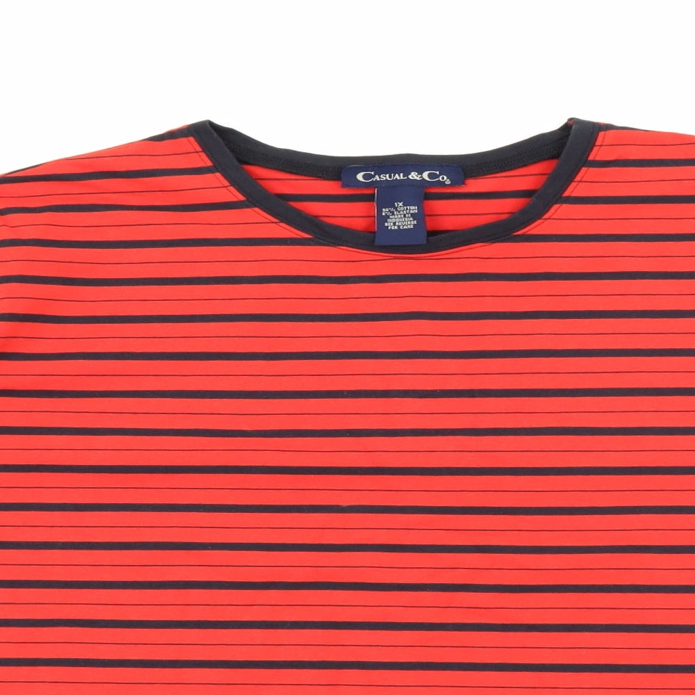 Casual & Co Womens Red Crew Neck Striped Cotton Pullover Jumper Size XL