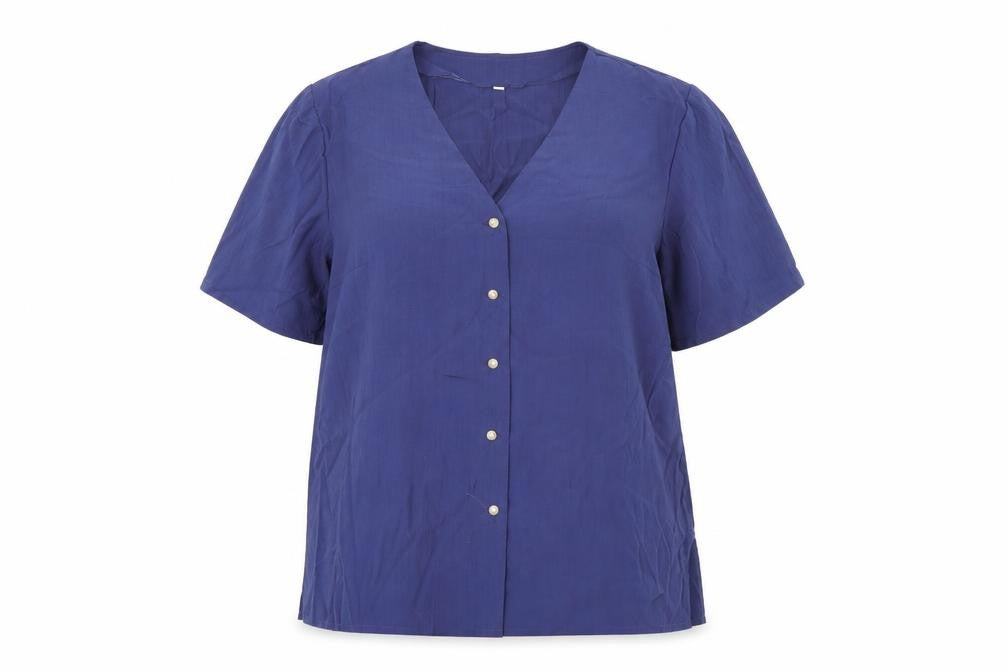 Preworn Womens Blue  Viscose Basic Button-Up Size 16 V-Neck