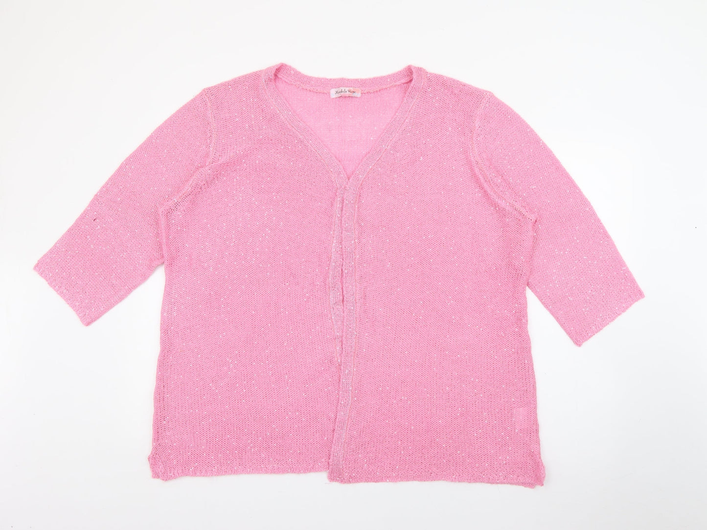Michele Hope Womens Pink V-Neck  Polyester Cardigan Jumper Size 22